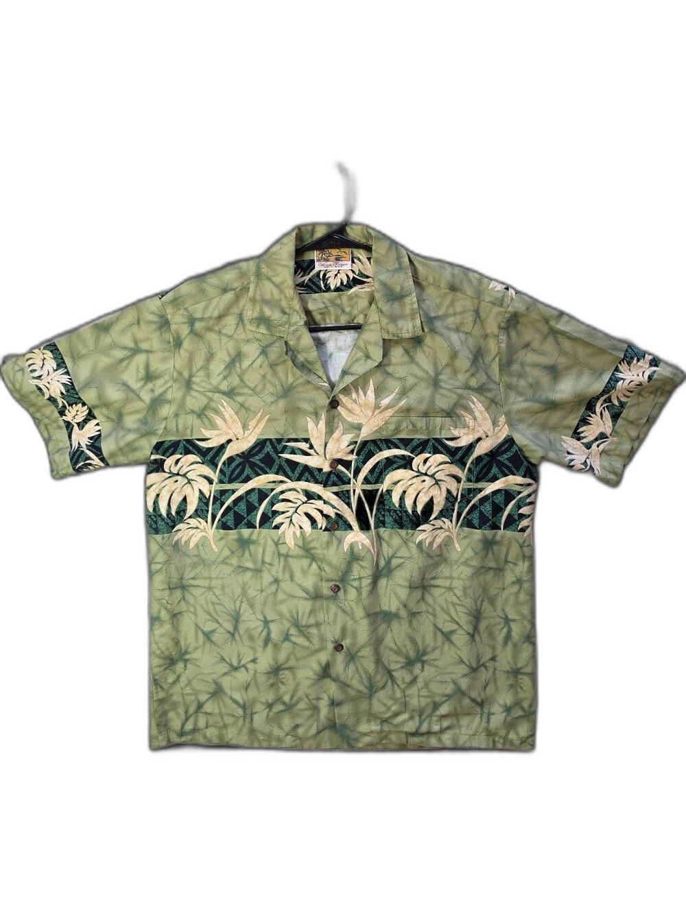 Made in Hawaii Cotton Hawaiian Shirt Green Bird of Paradise Men's L